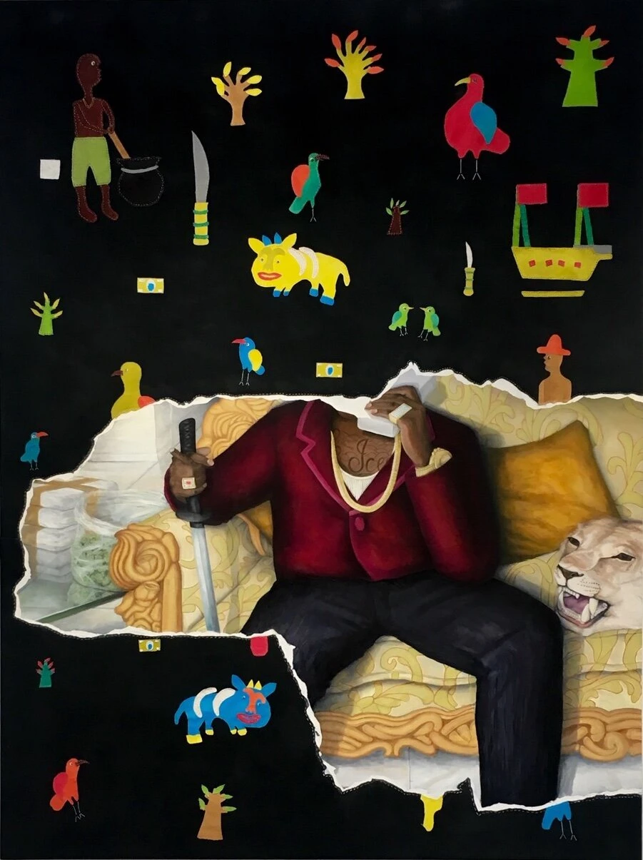 Troy Chew, Product of the trap, didn't know how to act, 2018, oil and dye on canvas